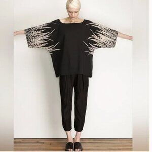 UZI NYC Feather print tunic top One size Fits Most Avant Garde Artsy